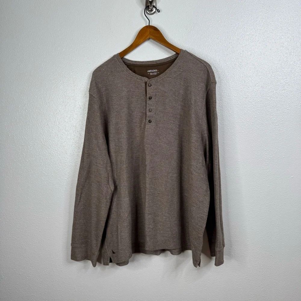 Untuckit Urey Brown 3 Button Henley Shirt‎ Size Xxxlarge